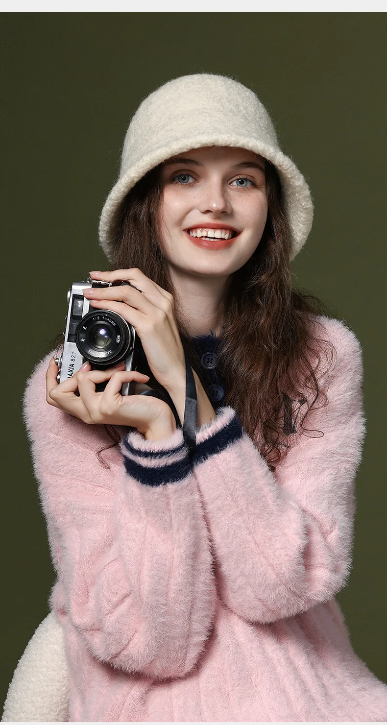 Winter Women‘s Bucket 2023Autumn Warm Chapeau Bob Femme Panama hats Fashion Houndstooth Fishing Cap Fisherman Hat_voghion.com