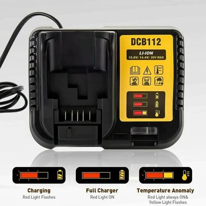 디월트용 리튬 배터리 충전기, DCB112 2A, 10.8V, 12V, 14.4V, 18V, 20V, DCB206, DCB205, DCB204, DCB203, DCB120,DCB107, DCB115, DCB1