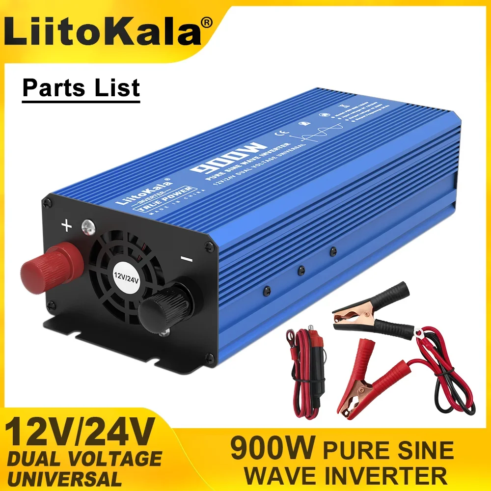 LiitoKala Intelligent 1200W/2400W Sine Wave Grid Solar Inverter 12V/24V Input 220V 50Hz Output Multiple Protection Metal Shell USB output