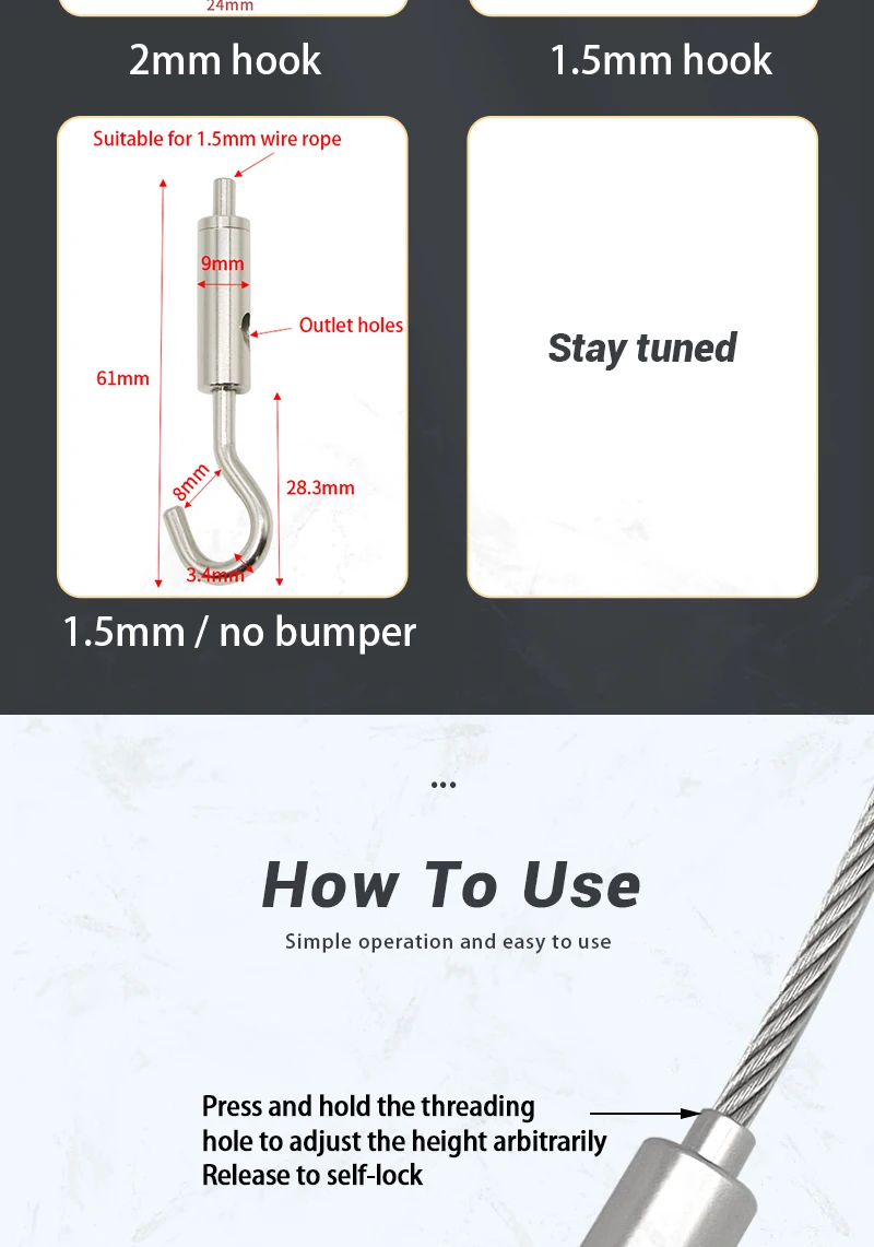 Verstellbarer multifunktion aler Feder haken tragbares Zelt Markisen zubehör Zubehör abnehmbar für 1.5/2/3/4/5mm Drahtseil Takelage – Detail 4