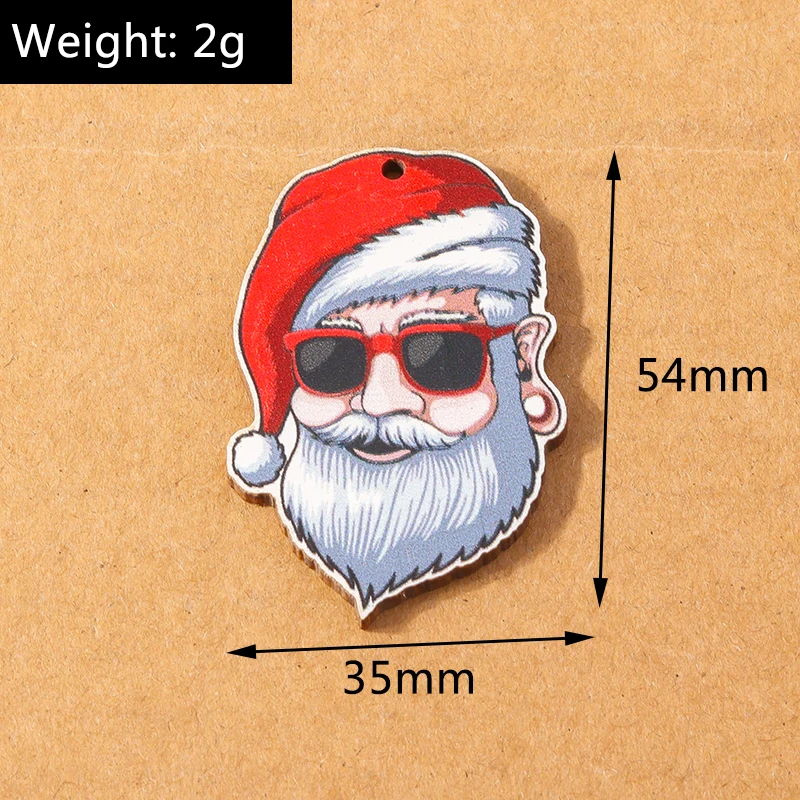 10 stücke Holz Weihnachts baum Charms Elch Santa Claus Anhänger Charme für die Herstellung von Halskette Ohrring Zubehör DIY Weihnachten Geschenke Lieferungen – Detail 14