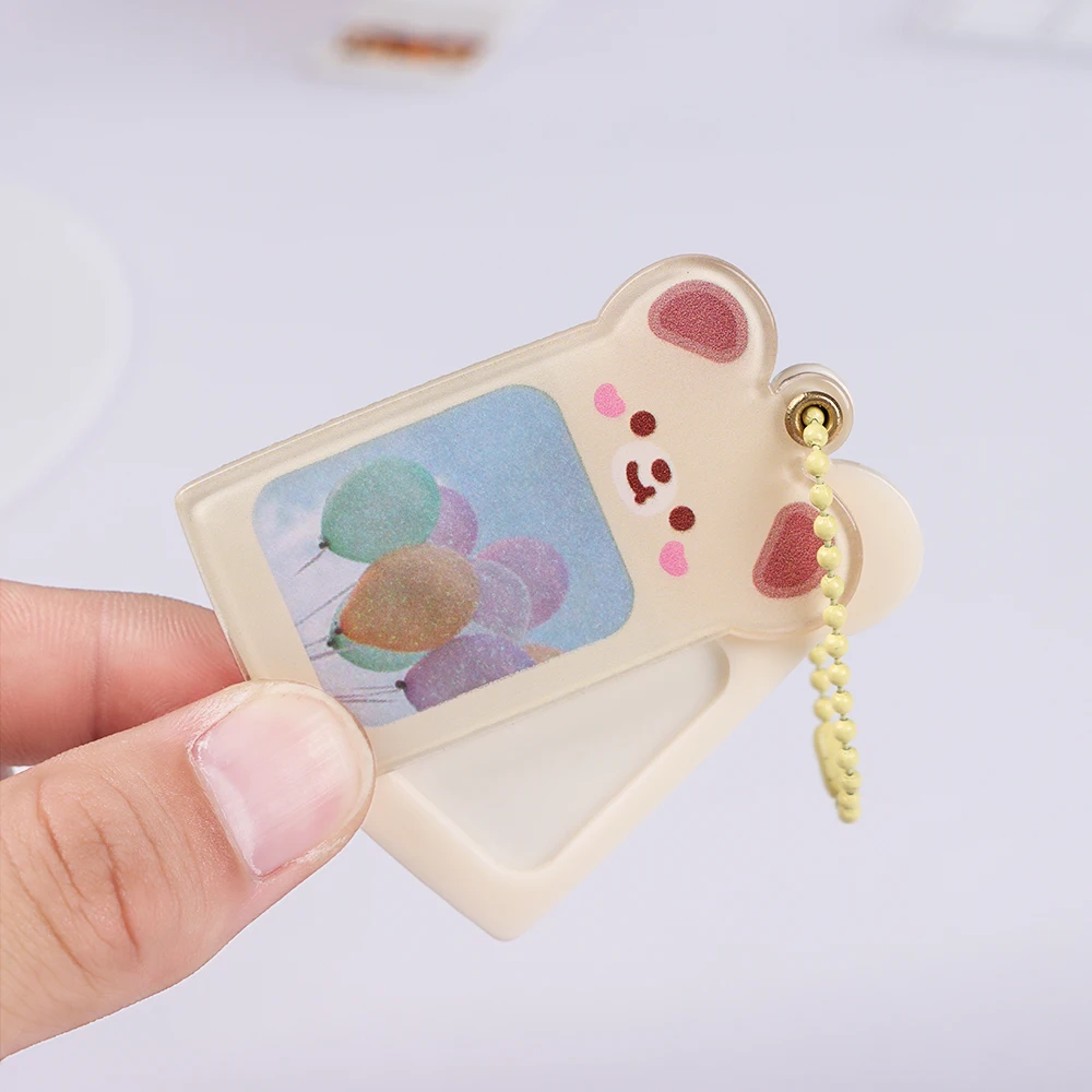Kawaii Bear Photocard Holder Keychain Kpop Idol Star Acrylic Photo Picture Frame Keyring Key Holder Candy Color Card