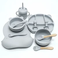 11pcs Children's Tableware Set Baby Silicone Bowl Set Baby Complementary Bowl Food Grade Silicone Fork Spoon Bowl 2