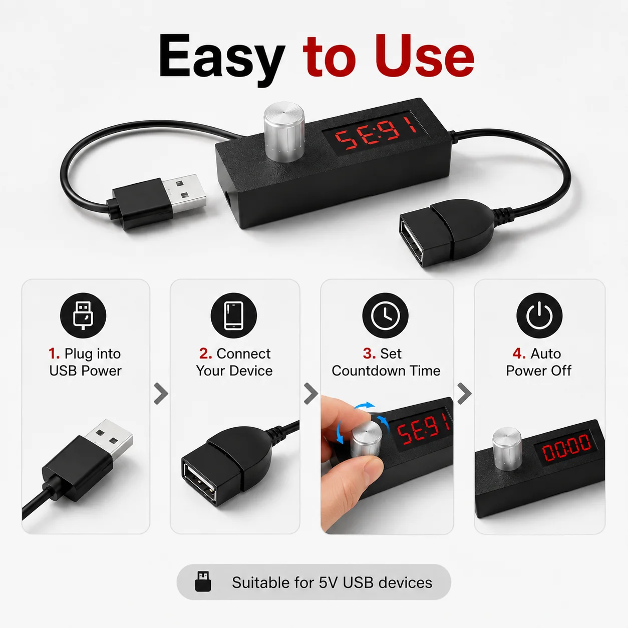 USB Adjustable 24H Countdown Timer Power Off Switch Controller Cable