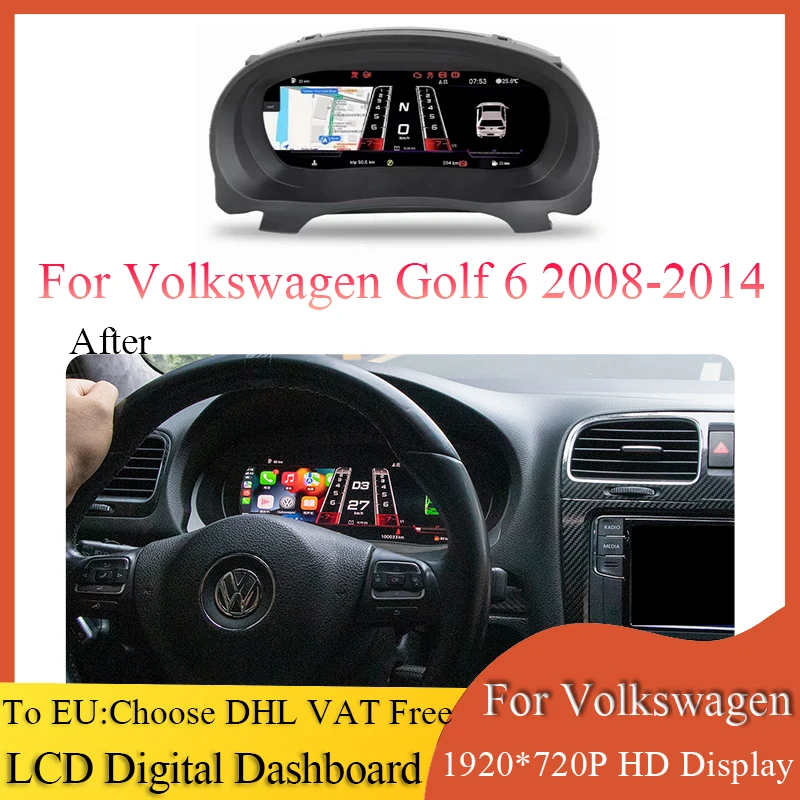 

10.25" Upgrade Central Control Interior Dashboard Digital Instrument Cluster CockPit Speedometer For Volkswagen Golf 6 2008-2014