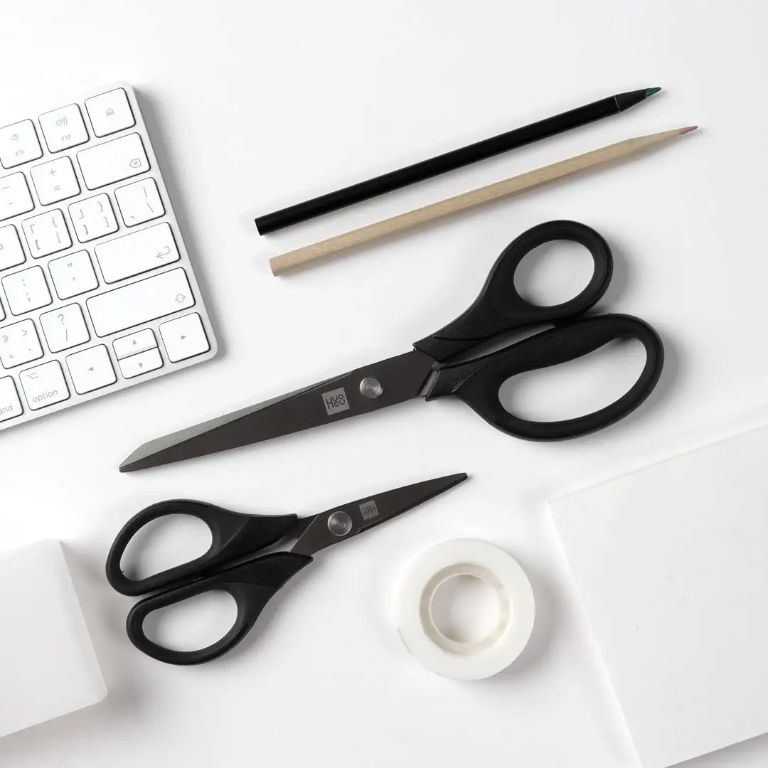 2 조각 Huohou 가위 키트 어린이를위한 Office 편지지 종이 절단 가위 스마트 홈 키트에 대한 유연한 녹 방지