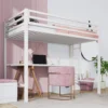 SHA CERLIN Metal Loft Bed Twin Size, Heavy Duty Loft Twin Bed Frame with Full-Length Guardrail & Removable Stairs, Noise-Free, 4
