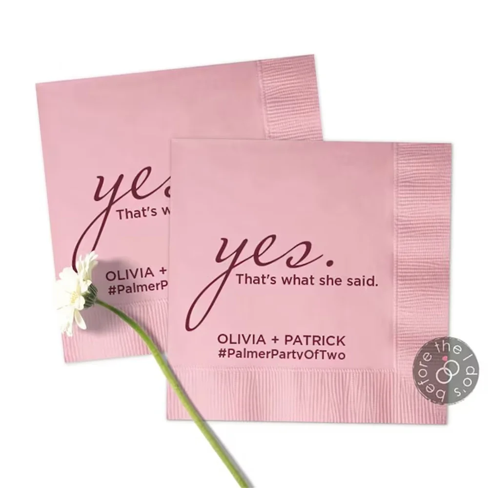 

Engagement Party Napkins Yes That's What She Said - Personalized Napkins - Party Napkins - Cocktail Napkins - Bridal Shower Napk