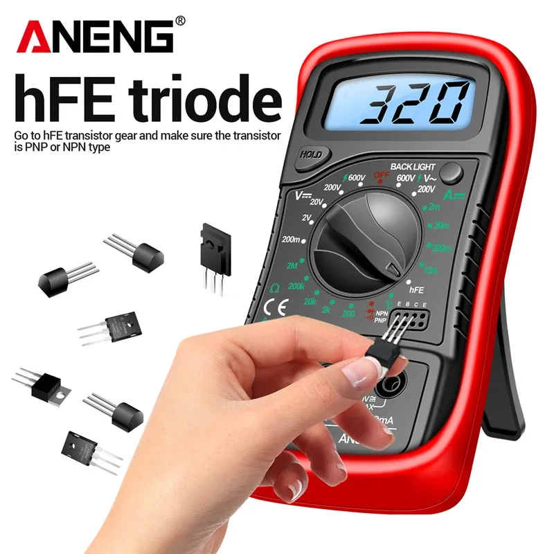 자동차 멀티미터 전압 테스터 ANENG AN8205C+VD807 12V-300V AC 전압 검출기 앰프 자동차 수리 hFE 삼극관 DIY 테스트 도구