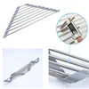 Roll Up Triangle Dish Drying Rack Kitchen Sink Organizer Corner Over the Sink Sponge Rag Holder Foldable Stainless Steel Drainer 5