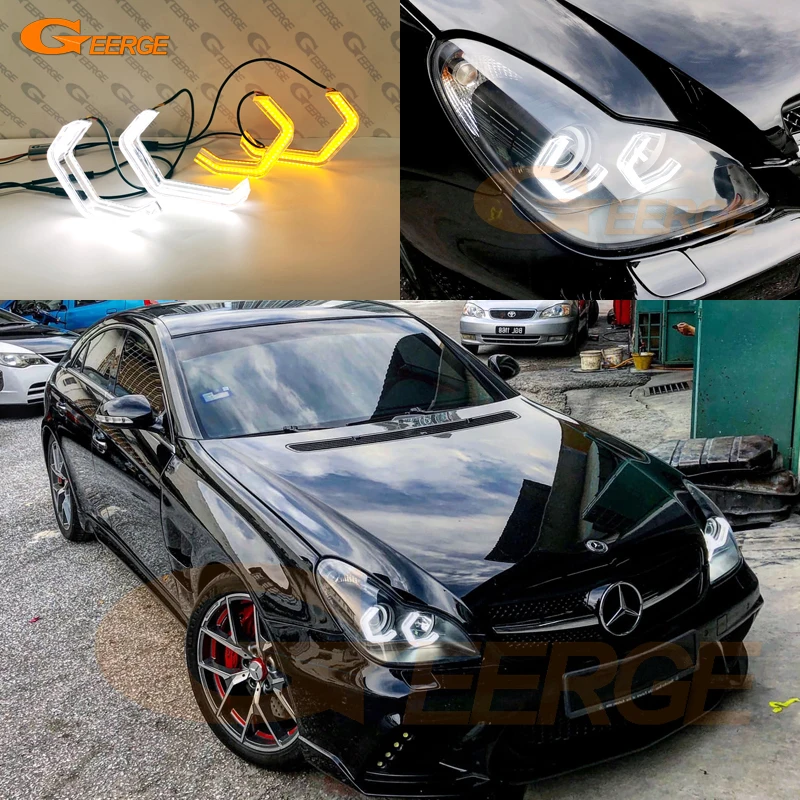 Per Mercedes Benz Cls W219 C219 2004-2010 Super Bright Led 3D Hexagon Angel Eyes Halo Rings M4 Iconic Style Crystal Day Light