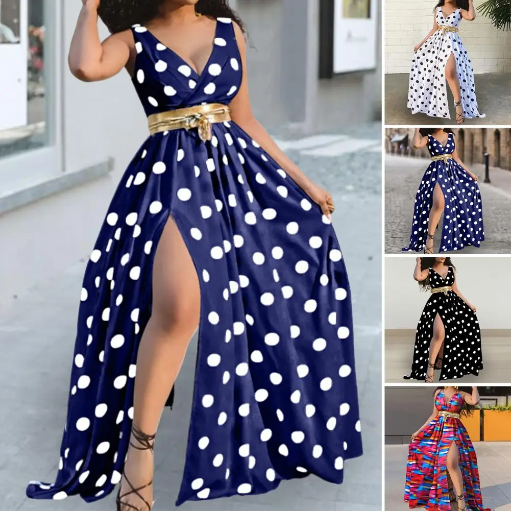 

Lady Evening Dress Elegant V Neck Printed Maxi Dress with Lace-up Detail for Prom Cocktail Parties Slim Fit A-line Silhouette