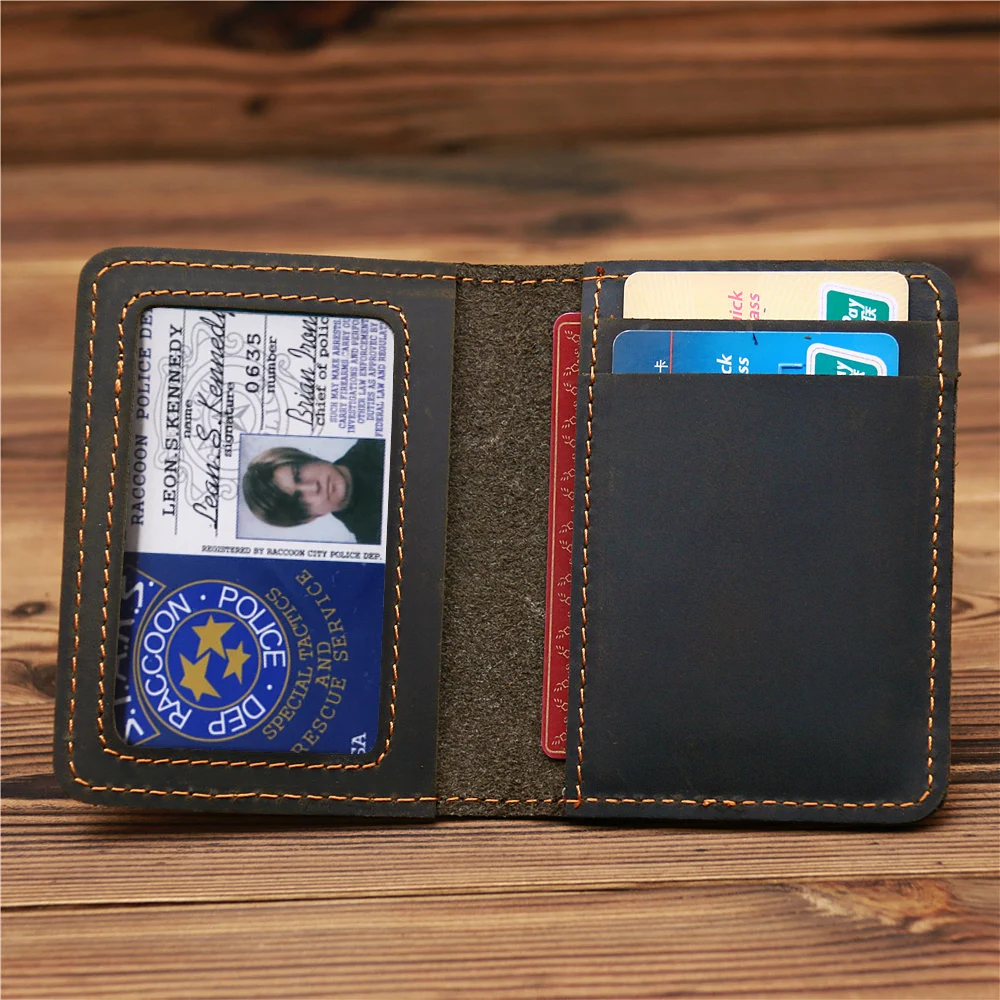 Retro Crazy Horse Leather Cards Cases Mens Credit Card Holder Wallet Handmade Short Ultra Thin Slim Drivers License ID Cover