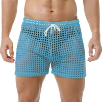 Breathable Mens Sexy Mesh Fishnet Causal Shorts Loose Men Hollow Out Beach Bikini Swim Trunks Drawstring Sport Gym Lounge Shorts 1