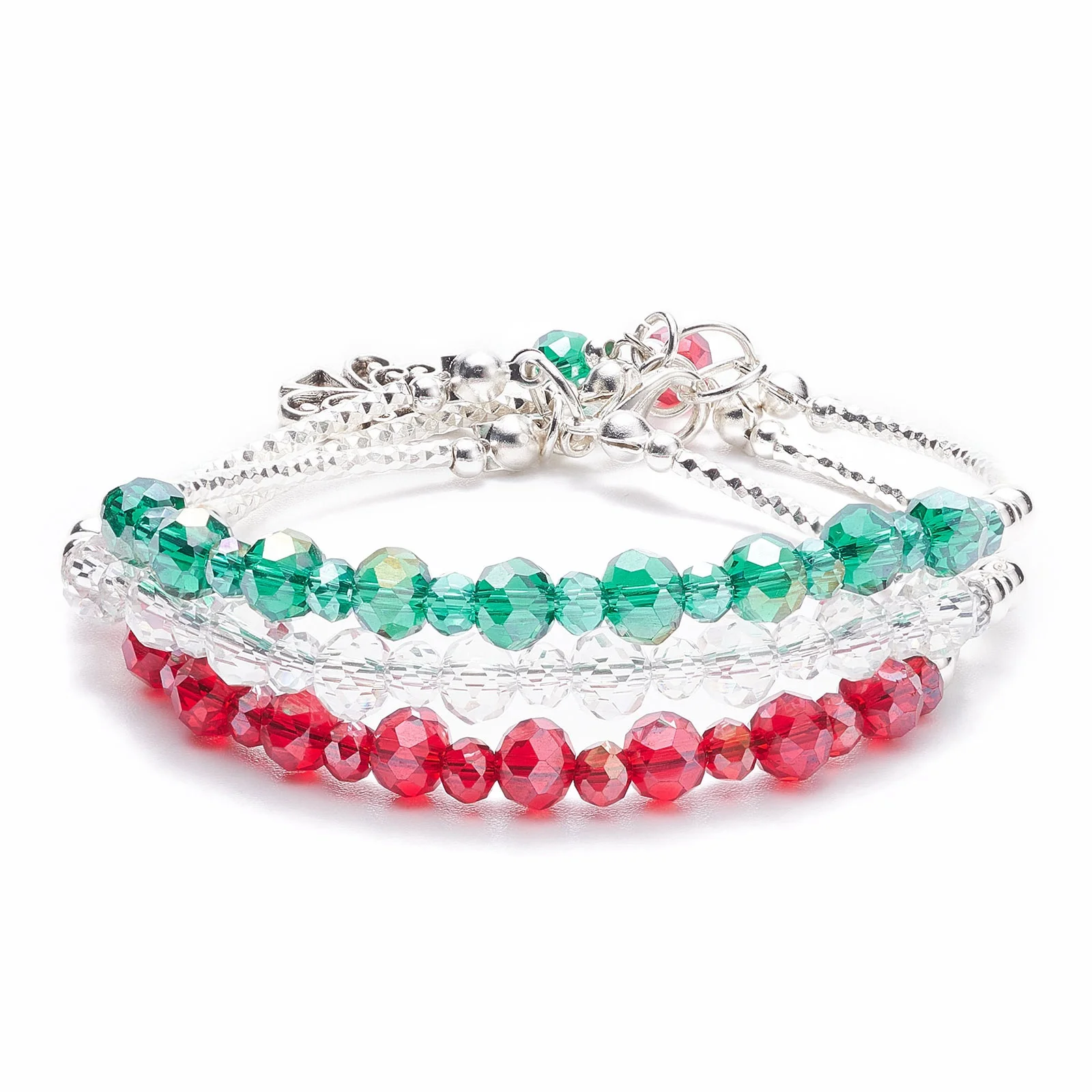

Kissitty Colorful Alloy Christmas Tree Charm Triple Layers Bracelet Glass Beaded Multi-strand Bracelet for Women Gift