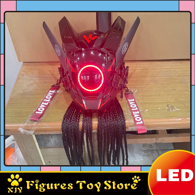 

Shinobi Samurai Mask Cyberpunk Helmet Cosplay Dreadlocks With Led Light Cool Mask Braids Dreads Wings Christmas Birthday Gift