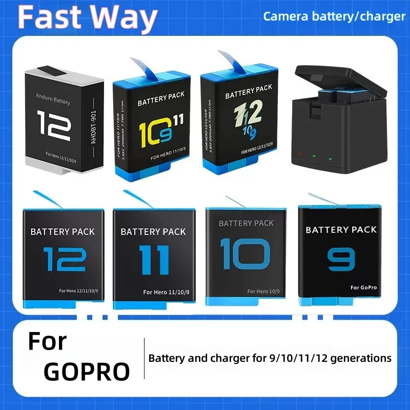 Vue éclatée du lot de 8 coques pour GoPro 12/11/10/9, montrant les différentes pièces et leur assemblage.