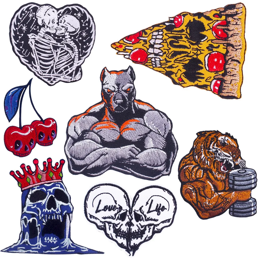 

Punk Embroidery Patches DIY Muscle Animals Skeleton Iron on Cloth Sticker Chest Badge Clothes Bags Hats Personalized Accessories