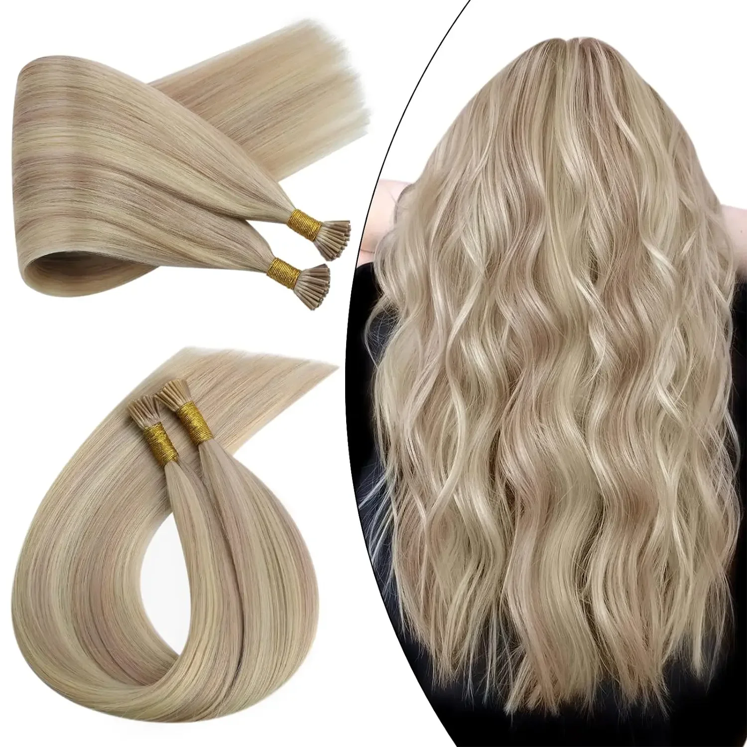 Hair Extensions Ugeat I Tip Hair Extensions Human Hair Remy Fusion 14-24" 40g/80g Natural Straight Pre Bonded Extensions