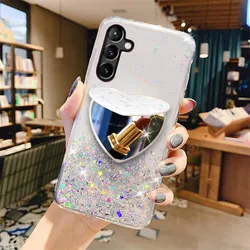 Cover per telefono con specchio a forma di cuore glitterato e design scintillante con supporto.