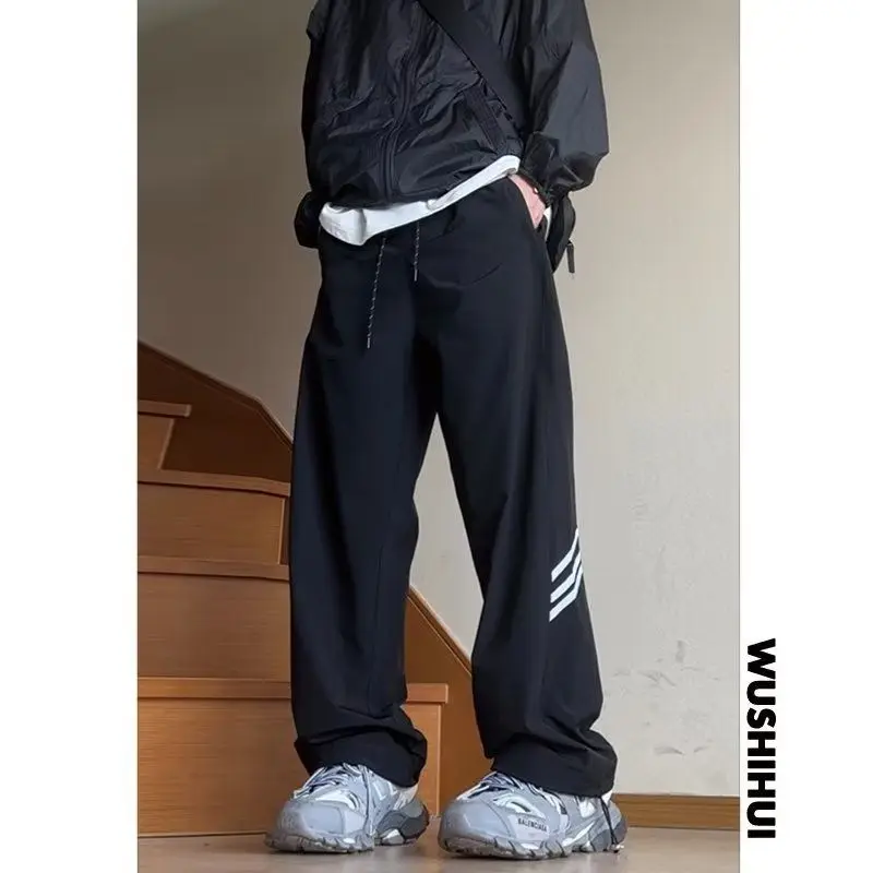 American Boyfriend Summer 2024 New Patchwork Elasticized Drawstring Pocket Fashion Comfortable Loose Casual Wide Leg Pants
