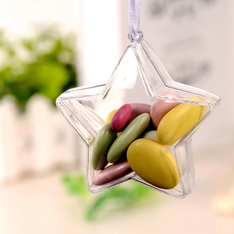 10 Set DIY Fillable Star Shape Ball Clear Plastic Ornamens Balls Christmas Tree Pendant Bauble Party Decor Transparent Candy Box
