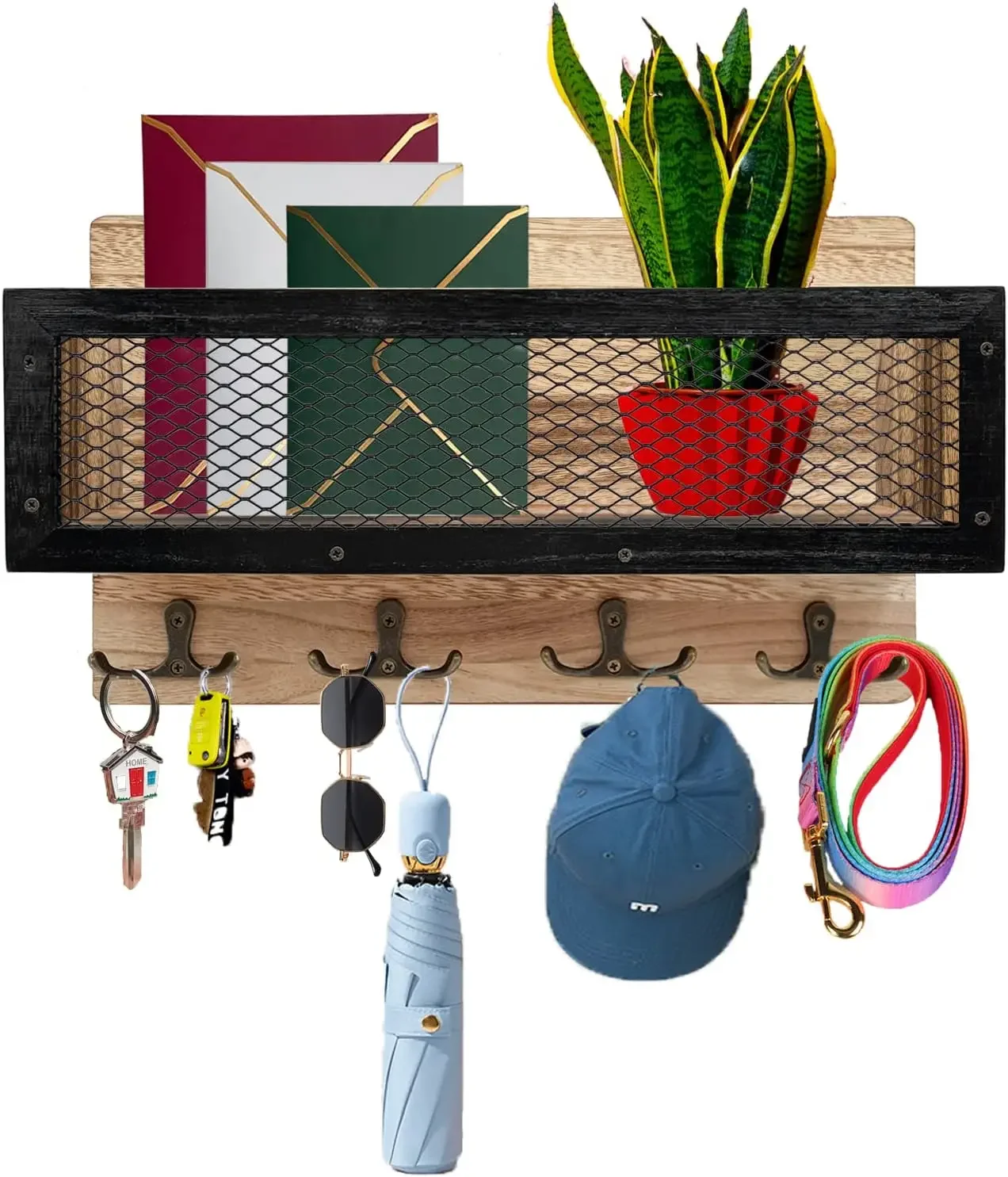 Key Holder Mail Organizer Wall Mount Key and Mail Holder Rack for Kitchen Living Room Mudroom Office