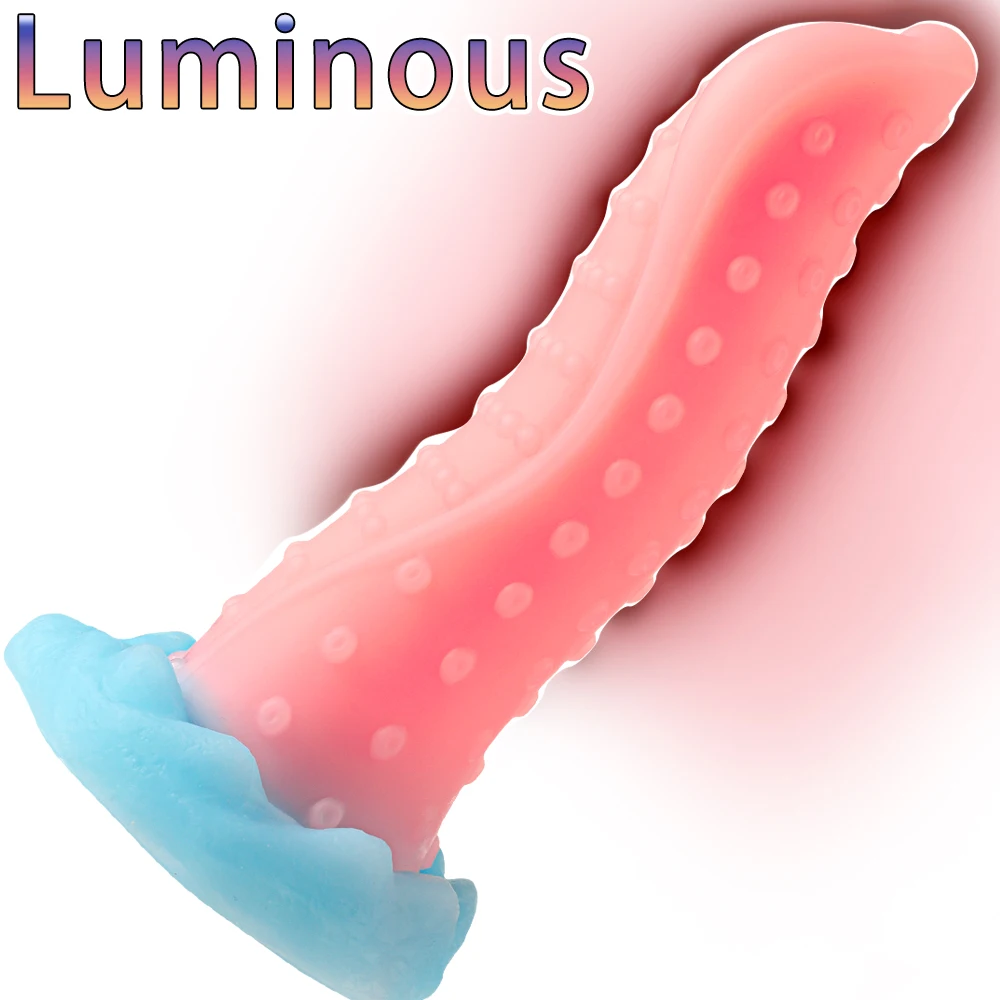 Švytinčių gyvūnų 8,6 colio realistiškas dildo analinis kamštelis suaugusiems ir vyrams, šviečiantys dildo su siurbimo puodeliais_voghion.com