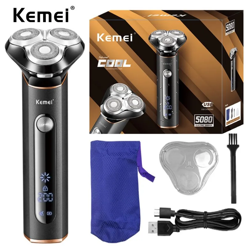 

Kemei Rechargeable Shaver IPX7 Electric Men Razor Travel Lock Shaving Beard Machine USB Type-C 2000mah Intelligent Triple Blade