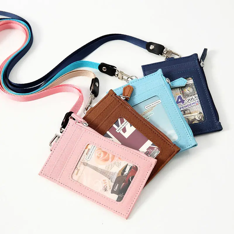 Card Holder with Lanyard PU Leather Card Cover for Women Men Bank Name Credit Card Holders Neck Strap Card Bus ID Holders