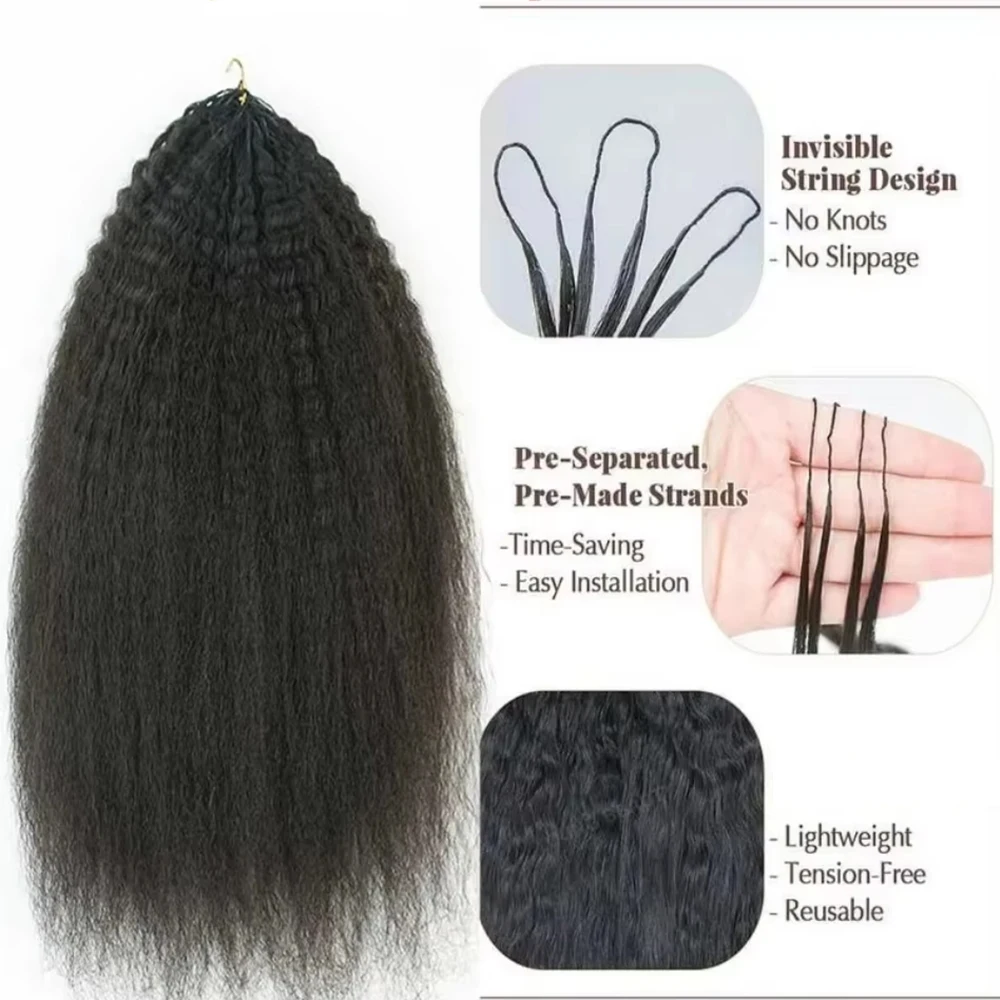 Kinky Straight Crochet Human Hair Feather Knotless Pre-Separated Crochet Hair Extensions Full Head Brazilian Hair For Women 2