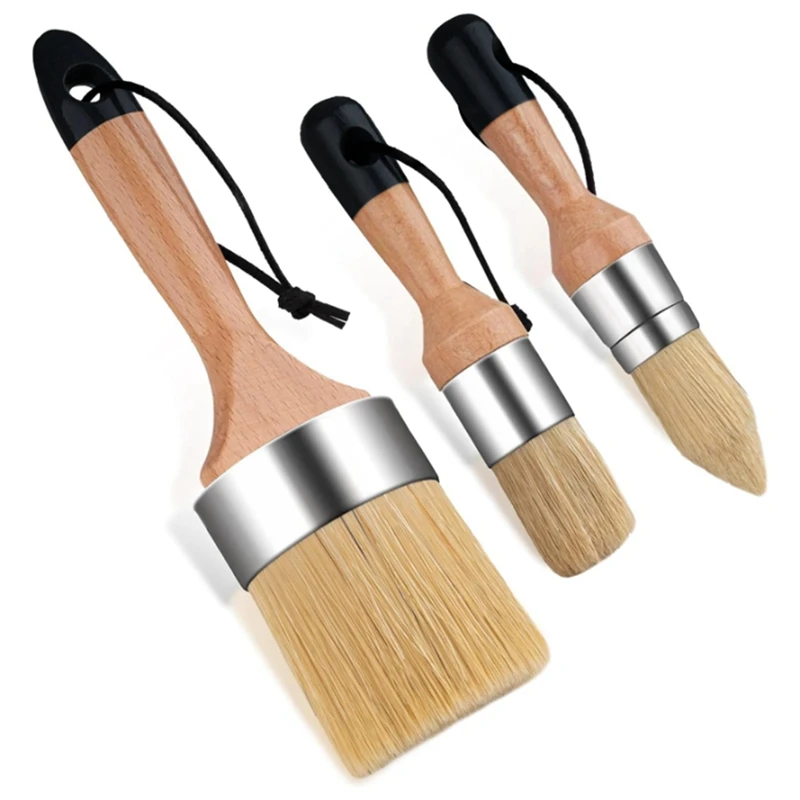 

3 Pack Chalk Paint Brush, Wax Paint Brush, Chalk Paint Brushes For Wood, Round Paint Brushes For Painting Home Decor Durable