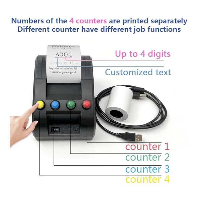 Take a Number Printer Ticket Thermal Printer Ticket Machine with 57mm Receipt Roll for Wireless Calling System