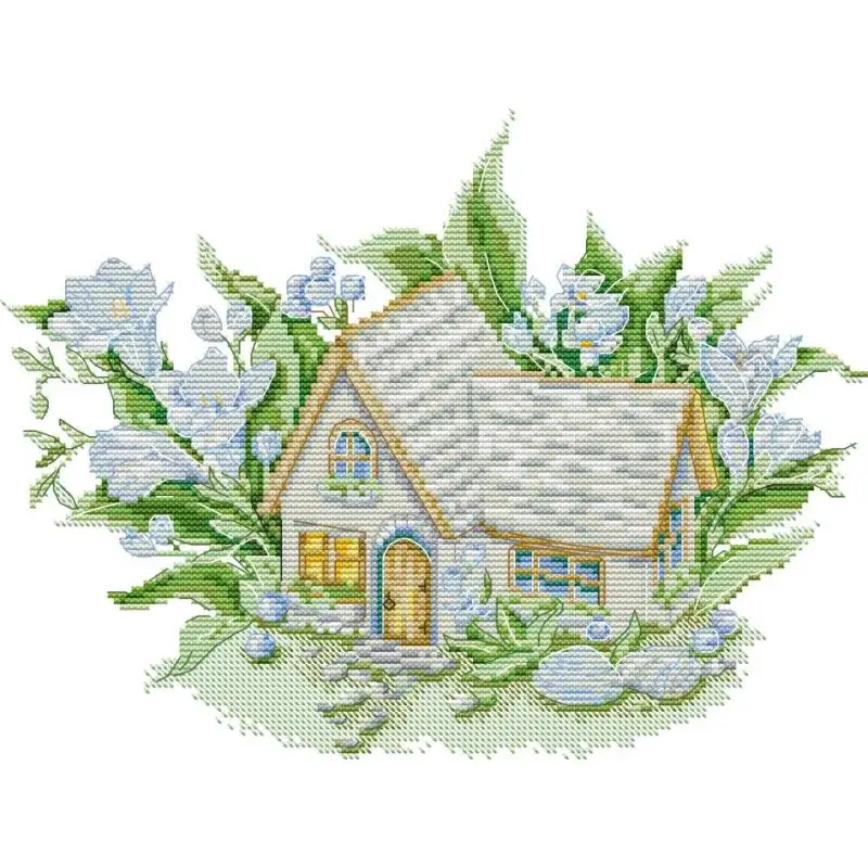 

Summer Flower Cottage DIY Hand Cross Stitch Kit Aida 14CT White Cloth 16CT 11CT Canvas Printed Fabric Embroidery Sewing Crafts