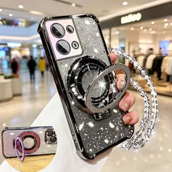Glitter Crystal Bracelet Phone Holder Case with Bracket Cover for OPPO Find X6 Pro (Black)