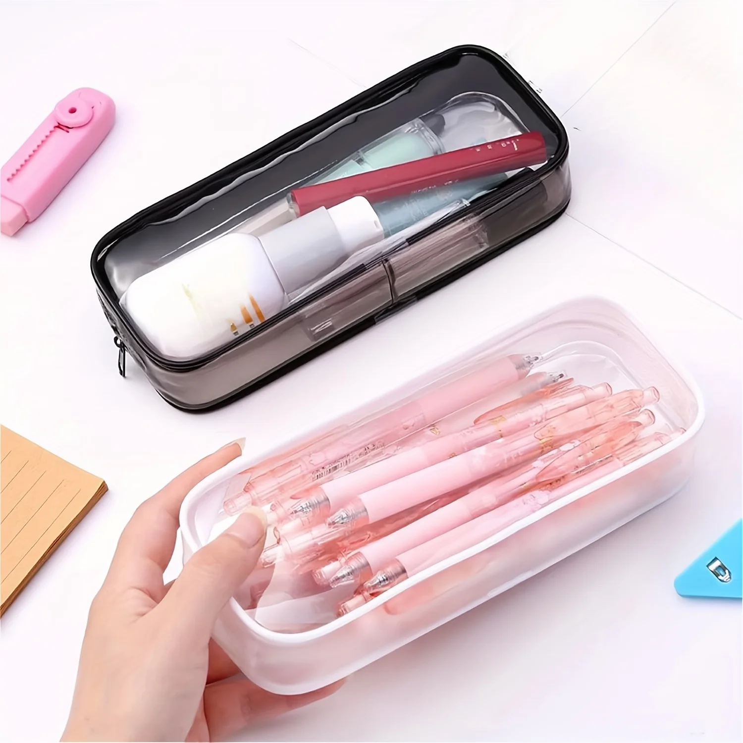 1/5pc Plastic Transparent Jewelry Storage Makeup Bag Simple Stationery Pencil Case Portable Travel Organizer Cosmetic Case 4