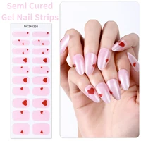 20Tips Glitter Heart Semi Cured Nail Gel Strips Romantic Valentine Gel Nail Stickers Long Lasting Self-Adhesive Gel Nail Wraps 1