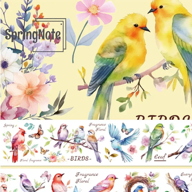 2m/Roll Birds and the Fragrance of Flowers PET Tape Masking Tape For Sticker Scrapbooking Journal Card Making Stationery 4