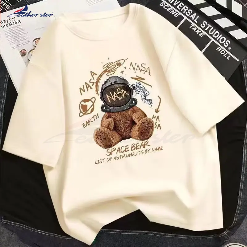 

Man T Shirt High Quality Cotton Cartoon Bear Print Short Sleeve Top Free Shipiing Women Men Clothing Fashion Oversized Tee Black