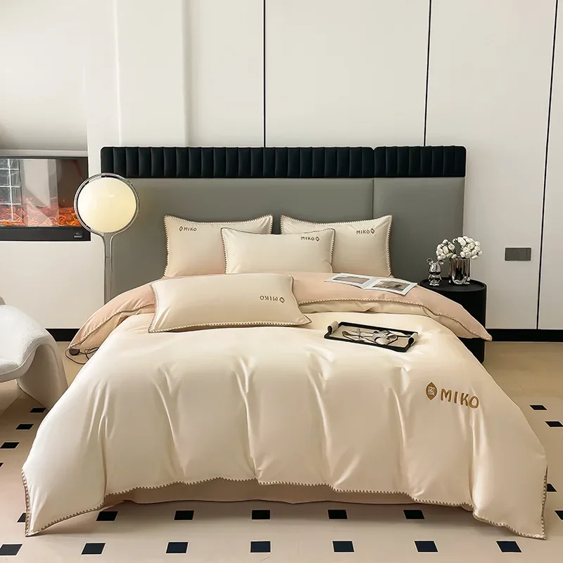 

New cotton embroidered shell edge four-piece suit light luxury wind household cotton bed set sheets quilt cover.