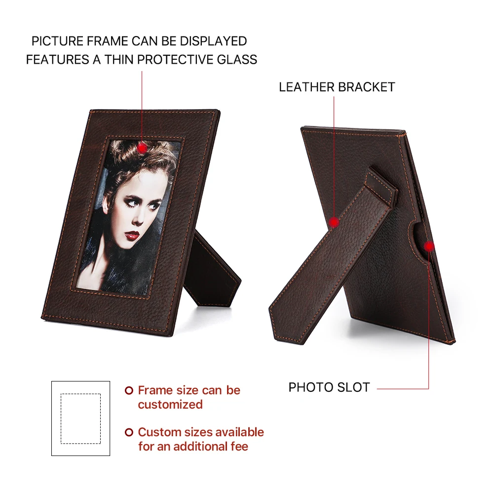 Vintage 5x7 Picture Frame Holder Genuine Leather Photo Stand Frames for Tabletop Vertical Display Retro Decoration Home Supplies