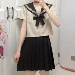 School Girl Uniform Japanese Class Navy Sailor School Uniforms Students Clothes For Girls Anime Cos Sailor Navy Suit Beige S/3XL