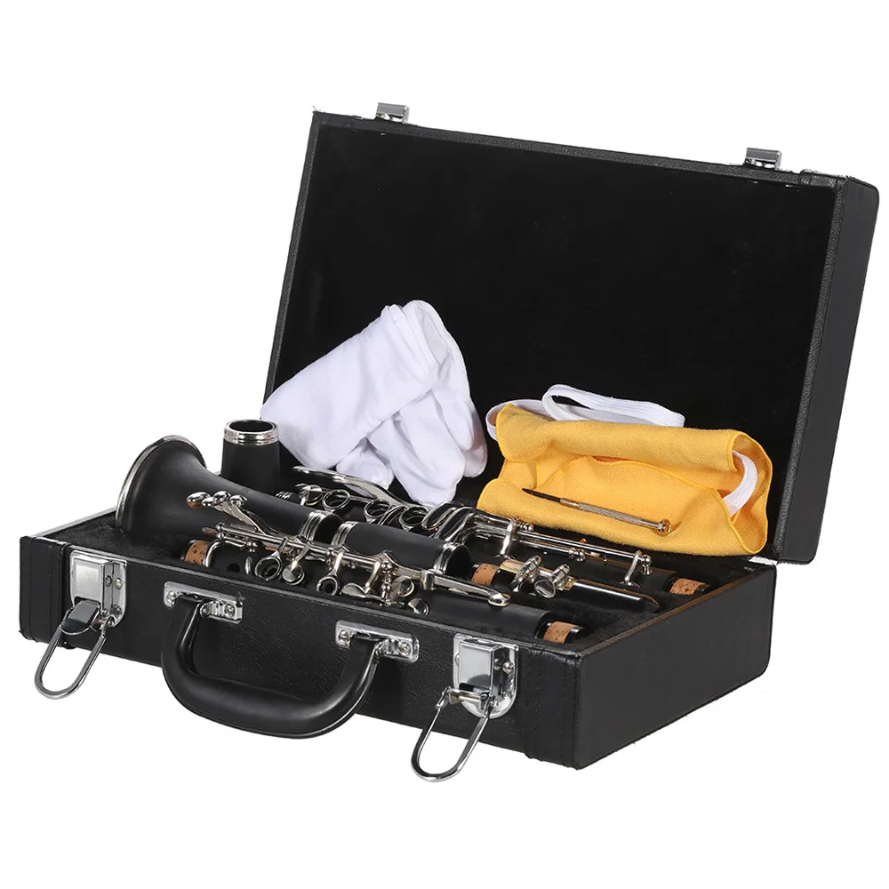 

ABS Clarinet Bb Cupronickel Plated Nickel 17 Key with Cleaning Cloth Gloves Screwdriver Woodwind Instrument for Beginner Student