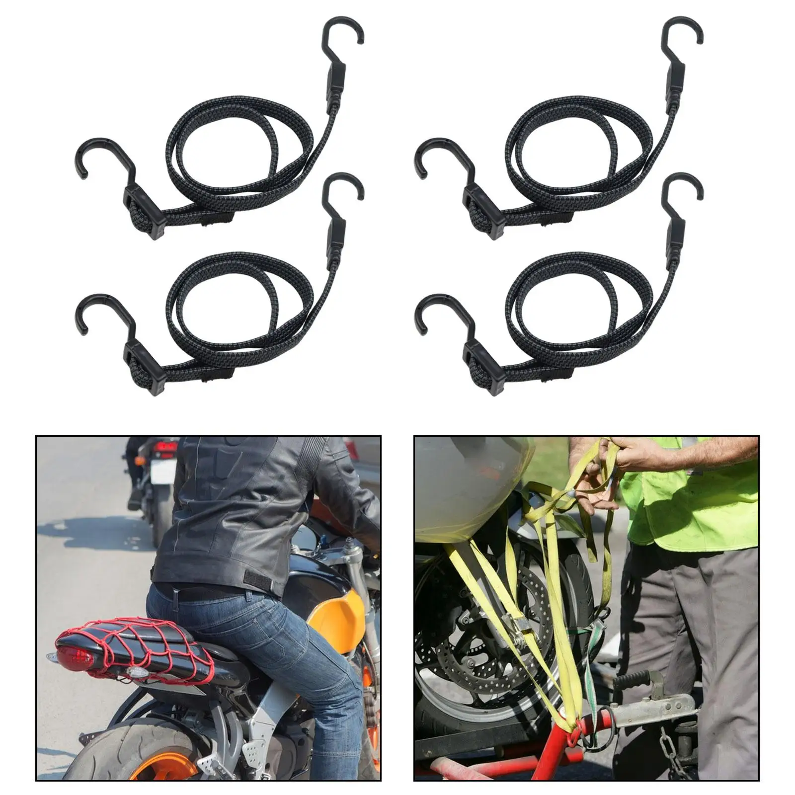 4Pcs Bungee Cords Bungee Straps, Flat Heavy Duty with Hooks, Tie Downs Straps for Truck Tent Outdoor Tarps Bike Rack