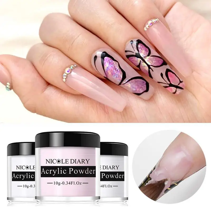 Nail Acrylic Powder Liquid Set Nails Art Decoration Manicure Kit Crystal Nail Glitter 3D Tips Carving Tool