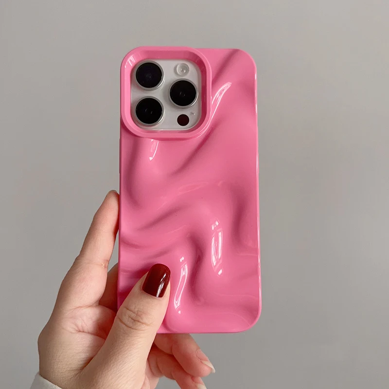 Elegant 3D Glossy Wine Red Wavy Texture Phone Case