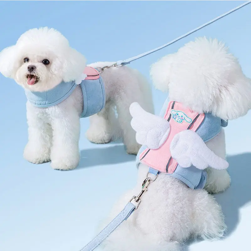 

Kawaii Sanrio Cinnamoroll Leash Anime Cartoon Cute Wings Breathable Mesh Dog Outdoor Vest Style Cat Walk Rope Pet Accessories