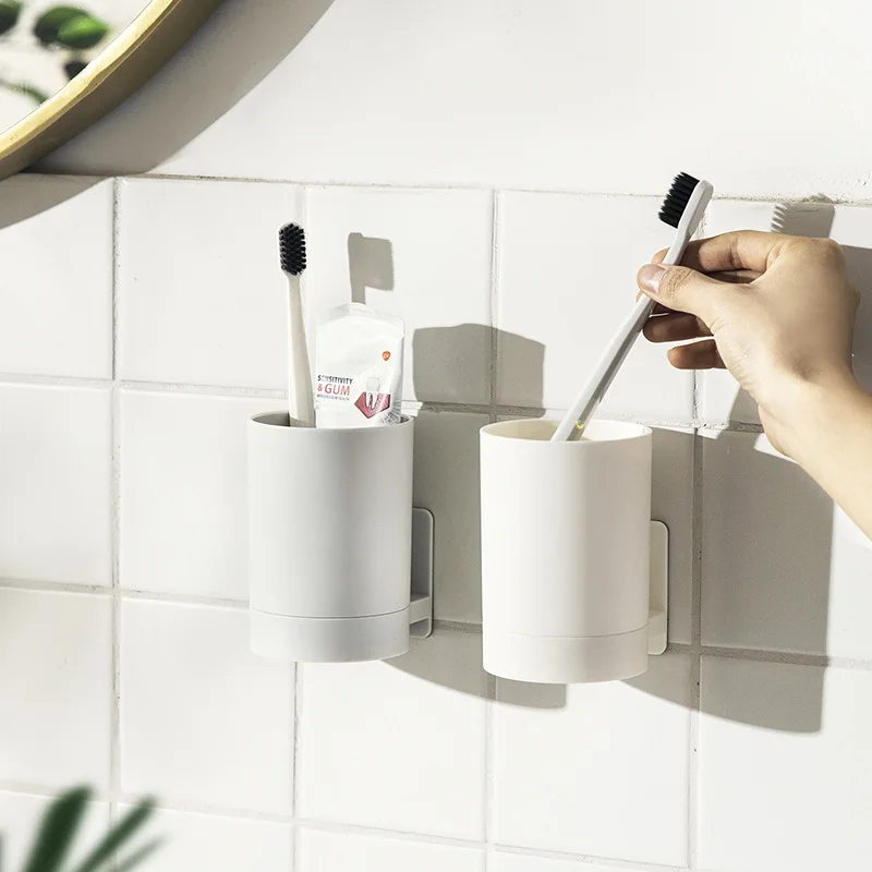 Toothbrush Holder Bathroom Storage Rack Wall Mounted Storage Hook Simple Wall Mounted Toothbrush Holder Toothpaste Mouth Cup Holder Drill-Free Bathroom Storage Shelf Portable Rack Organize
