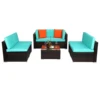 Brown Gradient Rattan Lake Blue Cushion Cushion Vacuum Packing Rattan 7 Piece Set 4