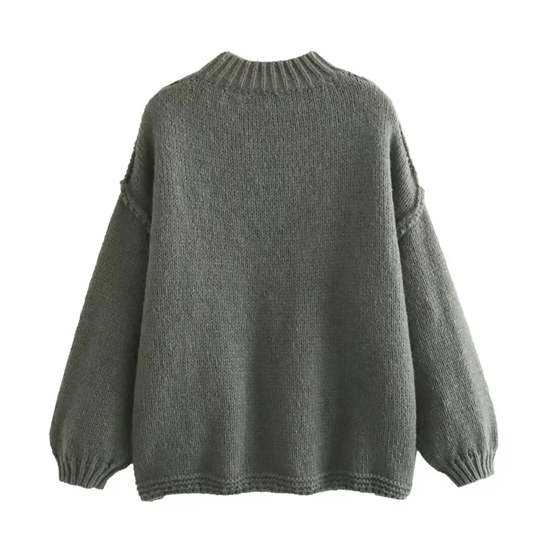 TRAF Oversize Sweater Woman Vintage Knitted Sweater Women Long Sleeve Autumn Knit Top Streetwear Winter Jersey Woman Pullover